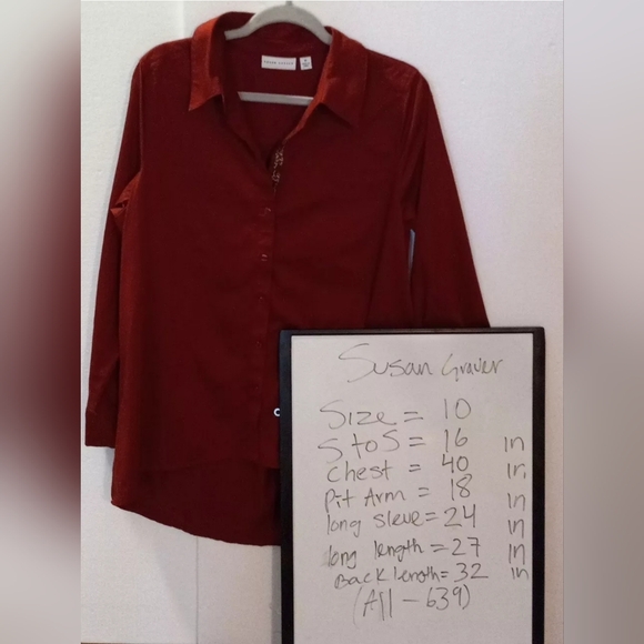 Susan Graver  Button Up Blouse, Animal Print Accents A269218 Size 10 Burgundy - Picture 7 of 7